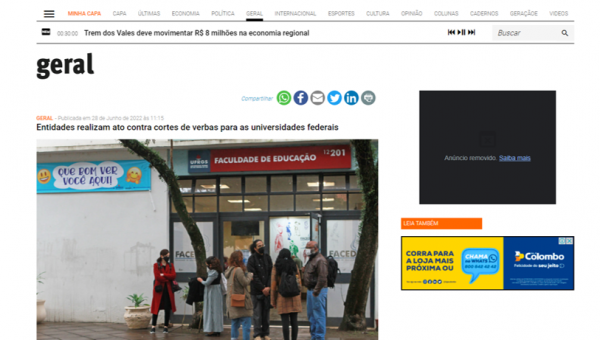 Jornal do Comércio: Entidades realizam ato contra cortes de verbas para as universidades federais