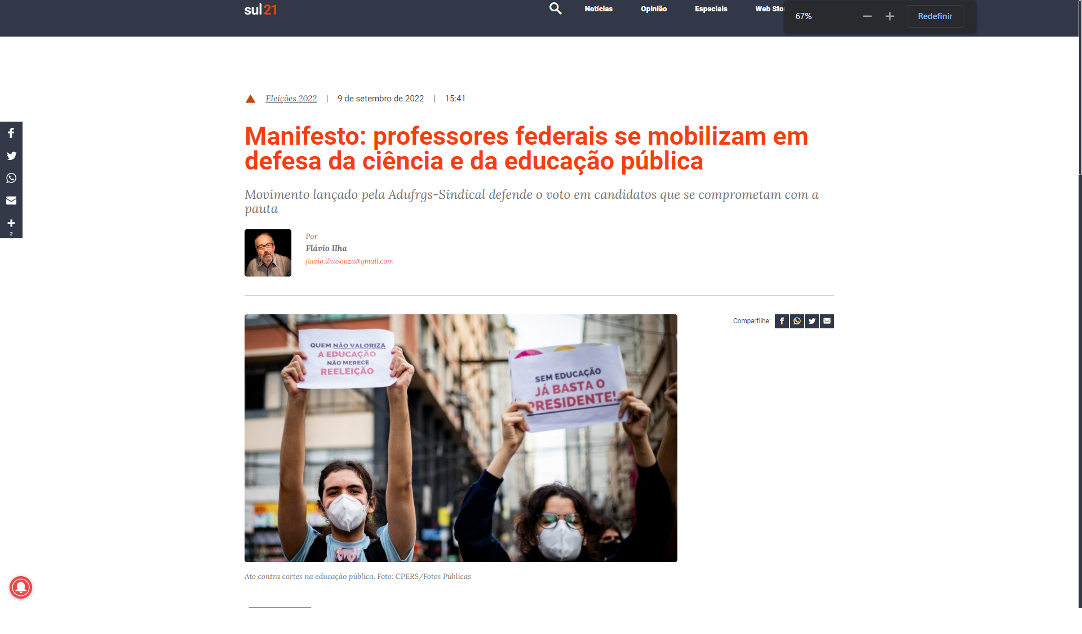 Manifesto: professores federais se mobilizam em defesa da ciência e da educação pública