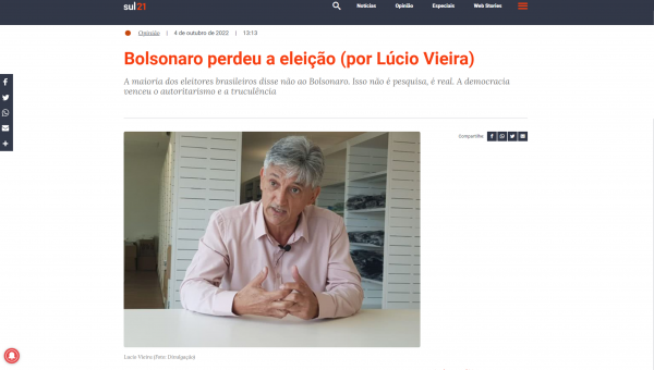 Artigo: Bolsonaro perdeu a eleição (por Lúcio Vieira)