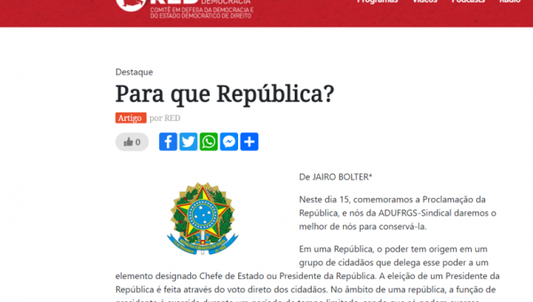 Artigo na RED: Para que República? Por Jairo Bolter